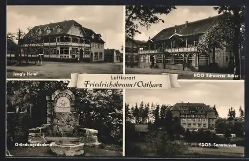 AK Friedrichsbrunn, Jung`s Hotel, HOG Schwarzer Adler, FDGB-Sanatorium