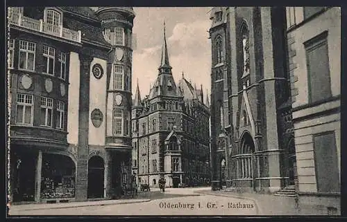 AK Oldenburg i. Gr., Strassenpartie am Rathaus