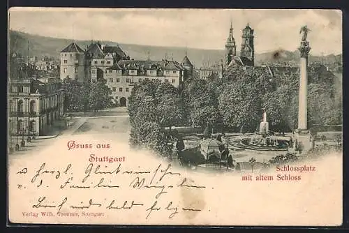 AK Stuttgart, Schlossplatz mit altem Schloss