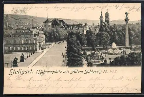 AK Stuttgart, Schlossplatz mit altem Schloss