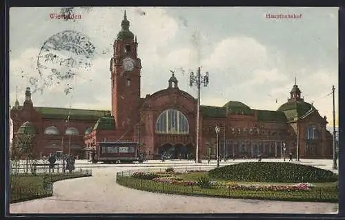 AK Wiesbaden, Hauptbahnhof mit Parkanlage