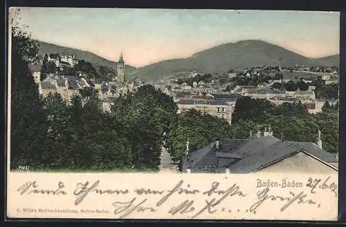 AK Baden-Baden, Ortsansicht mit Berglandschaft