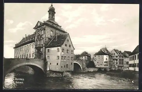 AK Bamberg, Flusspartie mit Rathaus