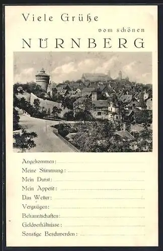 AK Nürnberg, AK für Schreibfaule, Panoramablick auf die Stadt