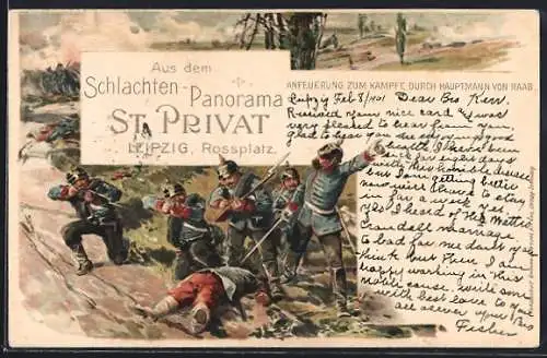 Lithographie Schlachtenpanorama von St. Privat, Anfeuerung zum Kampf