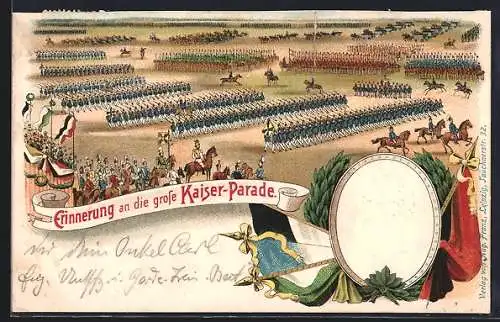 Lithographie Kaiserparade beim Kaisermanöver, Fahne