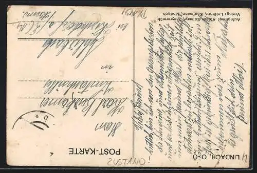 AK Lindach /O.-Ö., Strassenpartie mit Kirche