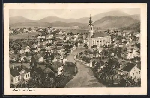 Künstler-AK Zell a. d. Pram, Strassenpartie mit Kirche