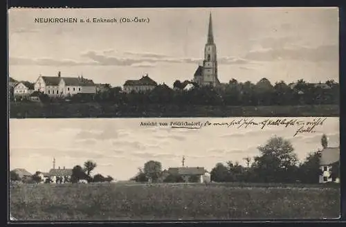 AK Neukirchen a. d. Enknach, Ortspartie mit Kirche, Ansicht von Friedrichsdorf