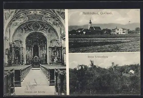 AK Hartkirchen, Ruine Schaumburg, Inneres der Kirche und Gesamtansicht