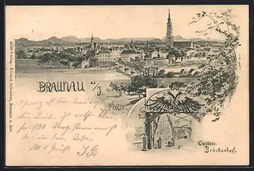 AK Braunau a/I, Panorama und Österr. Brückenkopf