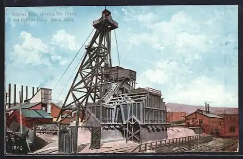 AK Butte, MT, Original Mine, showing Ore Chutes and Gallows frame