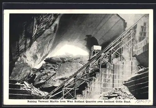 AK West Rutland, VT, Raising Vermont Marble from West Rutland Quarries over inclined Cable Road