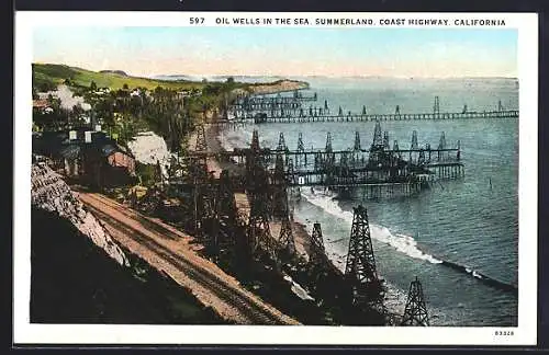 AK Summerland, Coast Highway, Oil Wells in the Sea, Ölbohrtürme