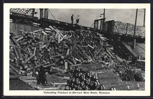 AK Butte, MT, Unloading Timbers at Stewart Mine