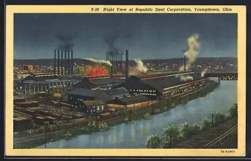 AK Youngstown, OH, Night View of Repubic Steel Corporation