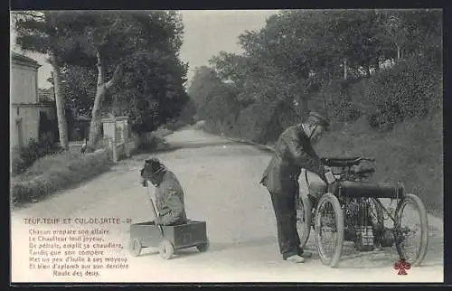 AK Teuf-Teuf et Cul-de-Jatte, Beinamputierter auf handgetriebenem Rollgefährt und Mann mit Fahrrad-Rikscha