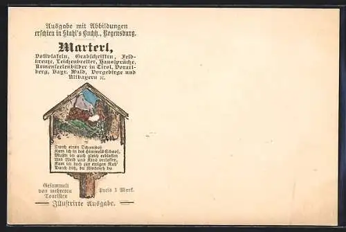 Lithographie Buch Marterl, Stahls Buchh. Regensburg, Bergsteiger und Ochse