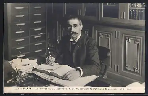 AK Paris, La Sorbonne, M. Estanave, Bibliothecaire de la Salle des Etudiants