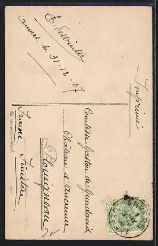 AK Schornsteinfeger mit riesigem Hufeisen, Bonne Année