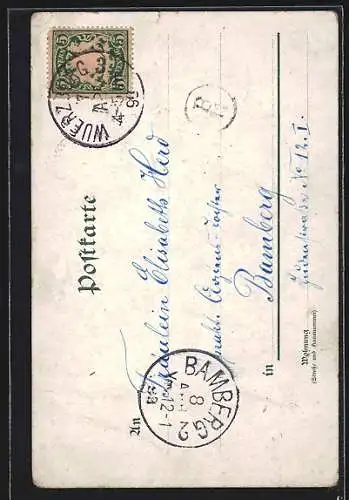 AK Zwerge auf einem übergrossen Osterei, Osterhase