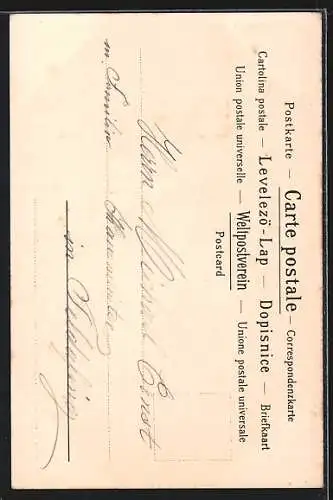 AK Weihnachtsengel mit Tannenzweigen über den Wolken