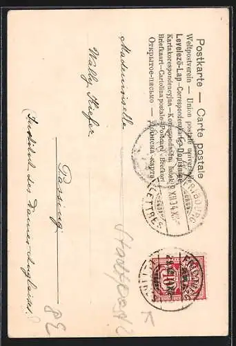 AK Zwerge mit Glücksschweinen, Frauenfigur und Kleeblättern