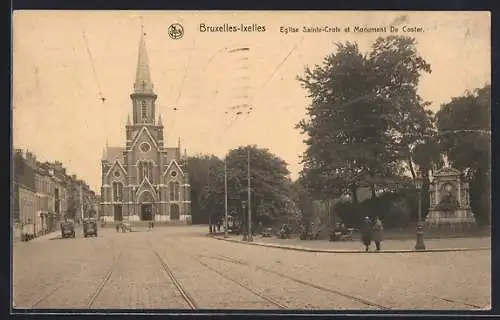 AK Bruxelles-Ixelles, Eglise Sainte-Croix et Monument de Coster