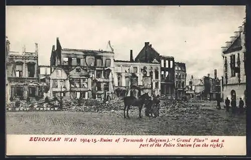 AK Termonde, Ruins 1914-15, Grand Place and a part of the Police Station