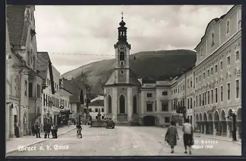 AK Weyer a. d. Enns, Strassenpartie mit Kirche