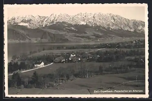 AK Zell-Dexelbach-Parschallen am Attersee, Panorama mit Strassenpartie