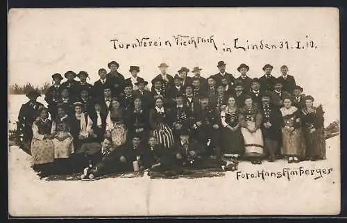 Foto-AK Viechtach, Turnverein in Linden am 31.10.1910, Gruppenfoto