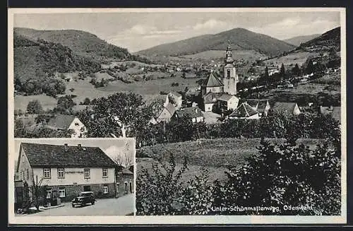 AK Unter-Schönmattenwag /Odenwald, Gasthaus zur Krone W. Helfrich, Gesamtansicht mit Bergpanorama