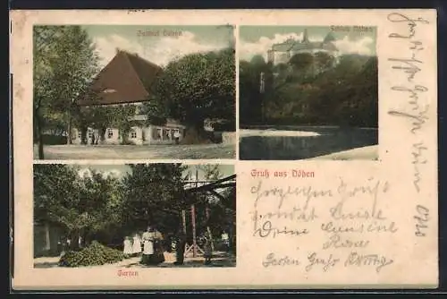 Lithographie Döben, Schloss, Gasthof, Garten