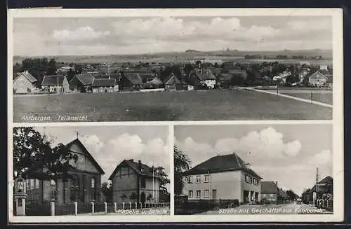 AK Ahrbergen, Strasse mit Geschäftshaus Fahlbusch, Kapelle u. Schule, Teilansicht