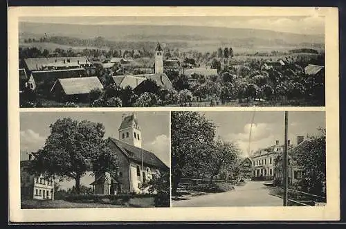 AK Wohmbrechts, Panorama, Strassenansicht & Kirche