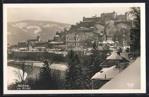AK Salzburg, Teilansicht im Winter