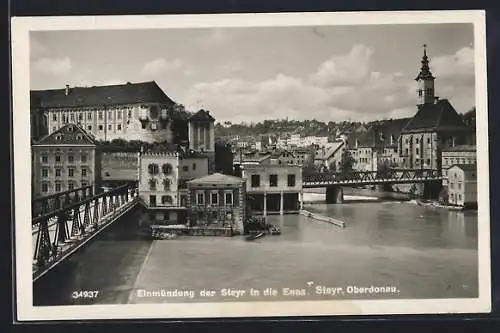 AK Steyr /Ob.-Oe., Einmündung der Steyr in die Enns