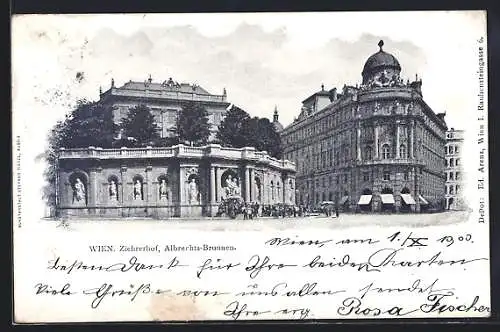 AK Wien, Albrechtsplatz, Ziehrerhof mit Albrechtsbrunnen