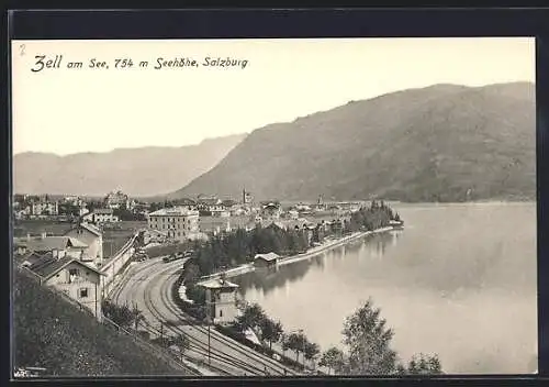 AK Zell am See, Ortsansicht aus der Vogelschau