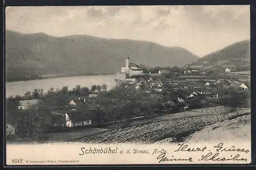 AK Schönbühel a. d. Donau, Totalansicht aus der Vogelschau