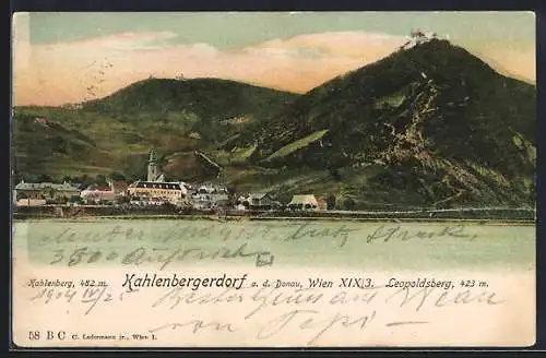 AK Kahlenbergerdorf a. d. Donau, Ortsansicht mit Leopoldsberg