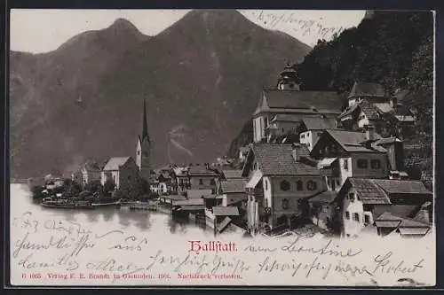 AK Hallstatt, Ortsansicht aus der Vogelschau