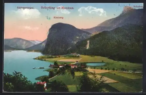 AK Scharfling am Mondsee, Ansicht mit Kienberg und Schafberg im Salzkammergut