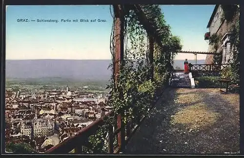 AK Graz, Schlossberg, Partie mit Blick auf die Stadt