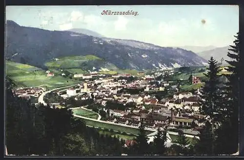 AK Mürzzuschlag, Totalansicht von einen Berg aus