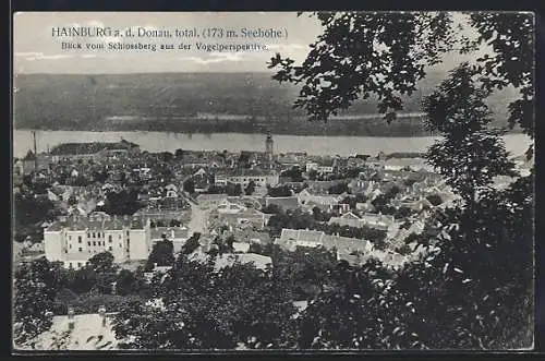 AK Hainburg a. d. Donau, Blick vom Schlossberg aus der Vogelperspektive