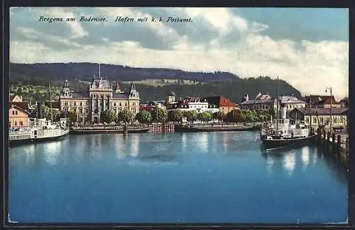 AK Bregenz am Bodensee, Hafen mit k.k. Postamt