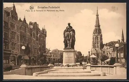 AK Bruxelles-Anderlecht, Place de la Vaillance et Monument aux Hèros