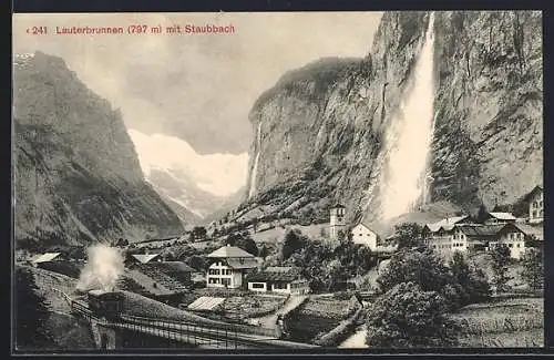 AK Lauterbrunnen, Ortsansicht mit Staubbach